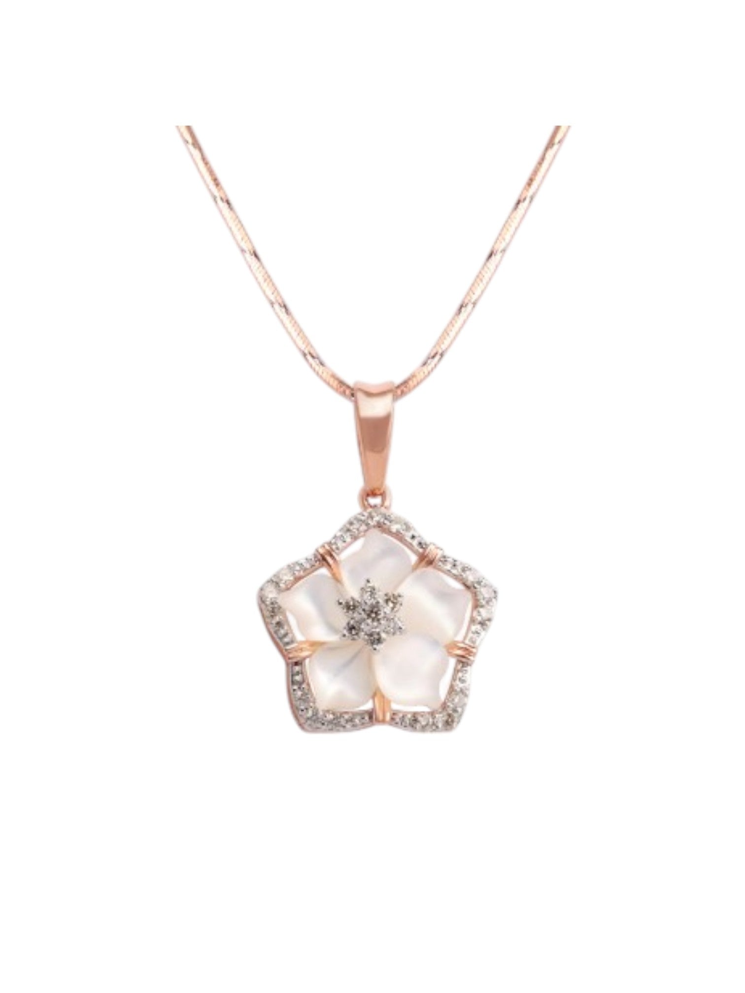 Trendy Flower Design 925 Sterling Silver CZ Stone Rose Gold Plated Pendant With Chain For Women By Kesardeep